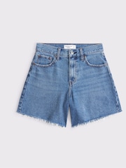 Abercrombie & Fitch Blue High Rise Loose Denim Shorts With Fray Hem - Bild 8 von 8