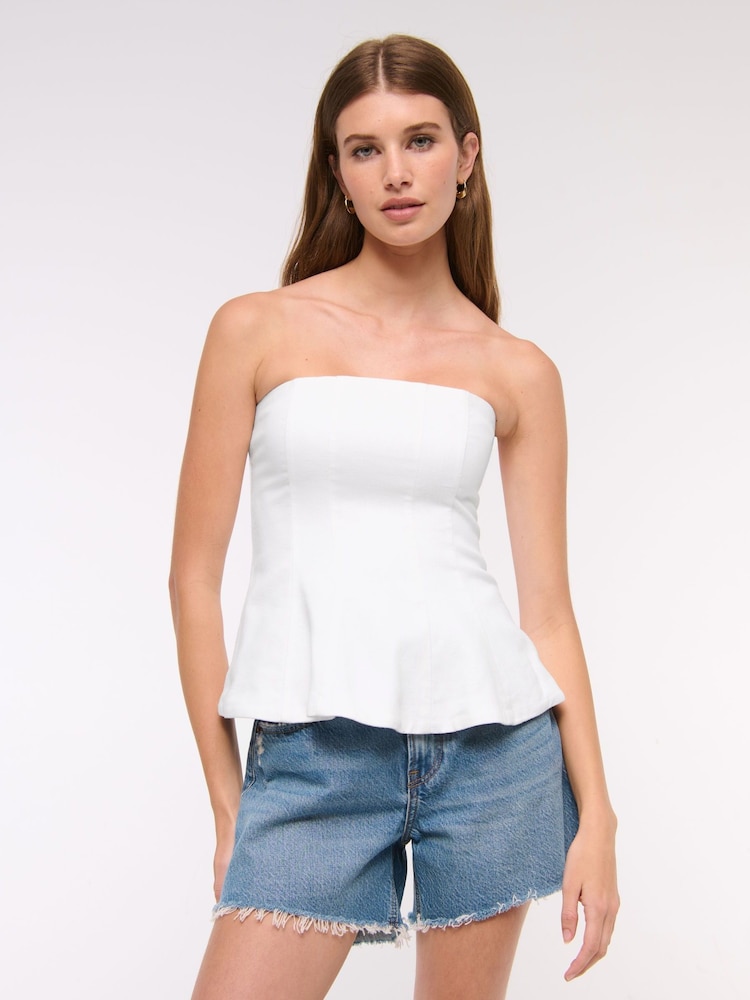 Abercrombie & Fitch Strapless Peplum Tailored Tube Top - Image 1 of 6 Abercrombie & Fitch Strapless Peplum Tailored Tube Top - Image 1 of 6