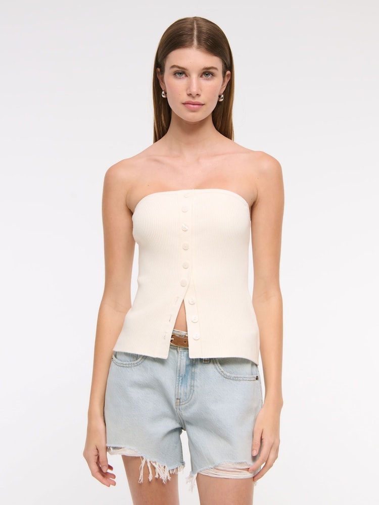 Abercrombie & Fitch Strapless Button Through Knitted Tube Top - Image 1 of 6