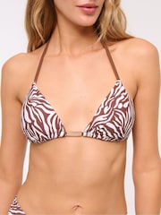 Abercrombie & Fitch Zebra Print Halter String Triangle Brown/White Bikini Top - Image 4 of 7