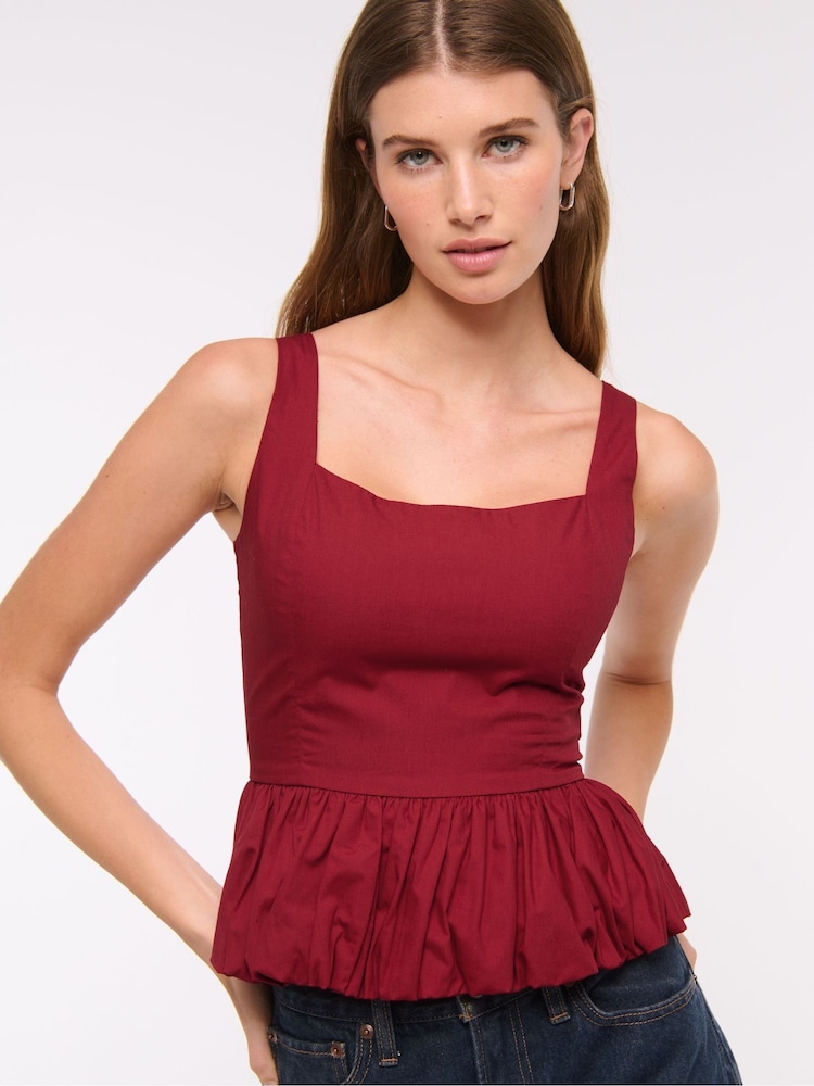 Abercrombie & Fitch Poplin Bubble Hem Sleeveless Top - Image 1 of 6 Abercrombie & Fitch Poplin Bubble Hem Sleeveless Top - Image 1 of 6