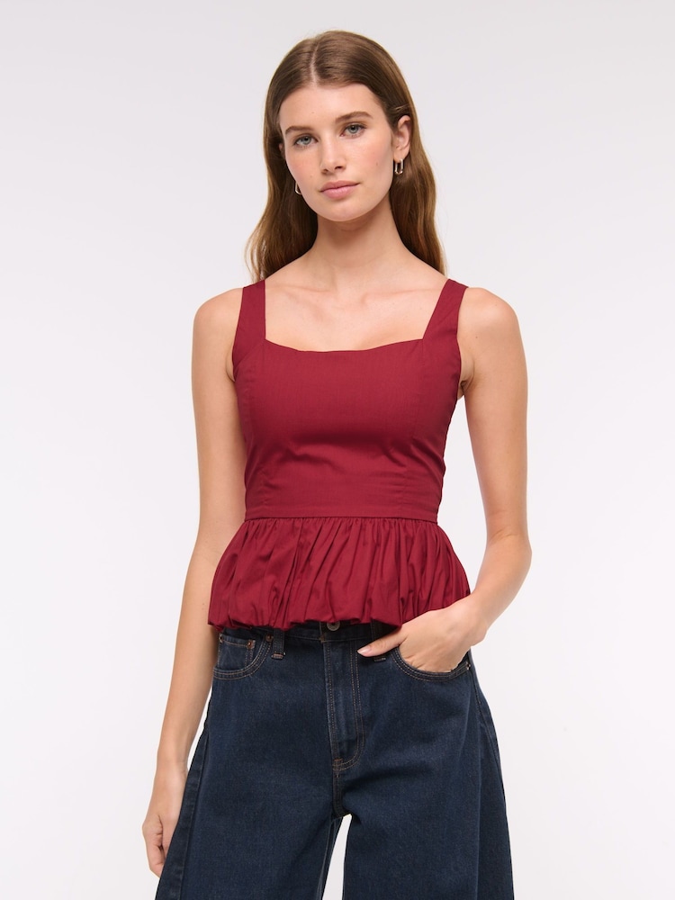 Abercrombie & Fitch Poplin Bubble Hem Sleeveless Top - Image 2 of 6 Abercrombie & Fitch Poplin Bubble Hem Sleeveless Top - Image 2 of 6