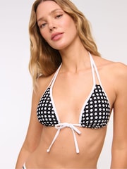 Abercrombie & Fitch Polka Dot Halter String Triangle Black Bikini Top - Image 1 of 6