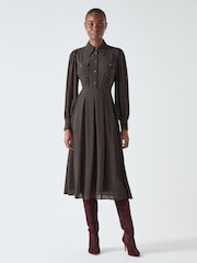 LK Bennett Brown Cody Polka Dot Print Pocket Shirt Dress - Image 1 of 4