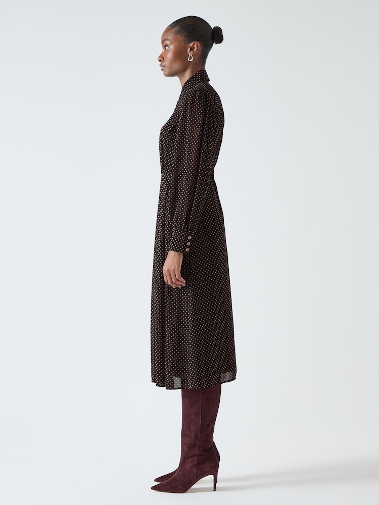 LK Bennett Brown Cody Polka Dot Print Pocket Shirt Dress - Image 2 of 4