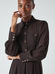 LK Bennett Brown Cody Polka Dot Print Pocket Shirt Dress - Image 3 of 4