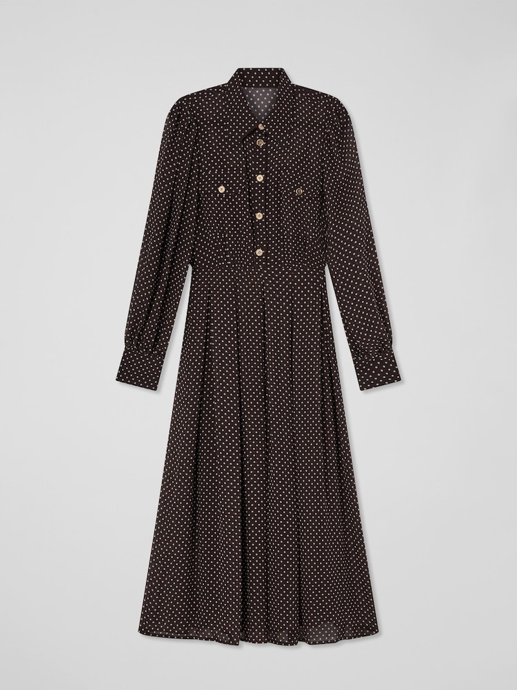 LK Bennett Brown Cody Polka Dot Print Pocket Shirt Dress - Image 4 of 4