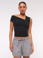 Abercrombie & Fitch Slinky Jersey Black Wrap Top - Imagen 1 de 6
