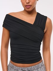 Abercrombie & Fitch Slinky Jersey Black Wrap Top - Imagen 5 de 6