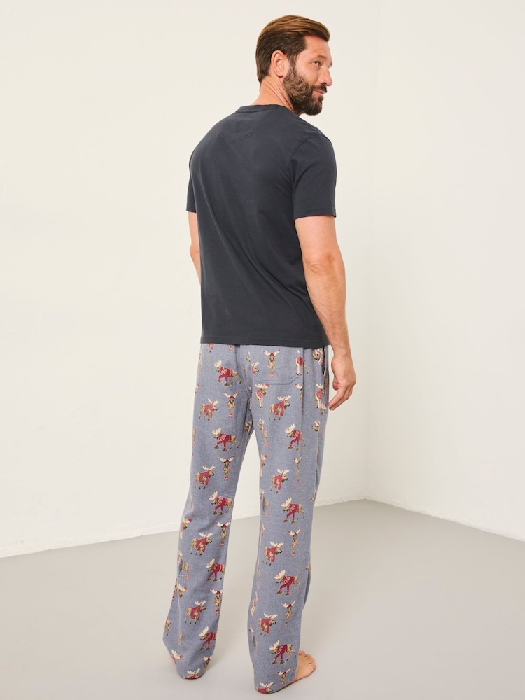 FatFace Blue Shelter Moose Print Pyjama Bottoms - Image 2 of 6