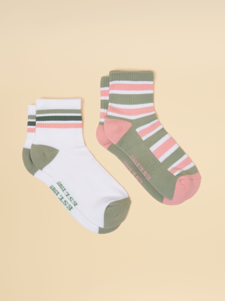 Joules Women's Volley Green Pink Tennis Sock 2 Pack (size 4-8) - Image 1 of 3