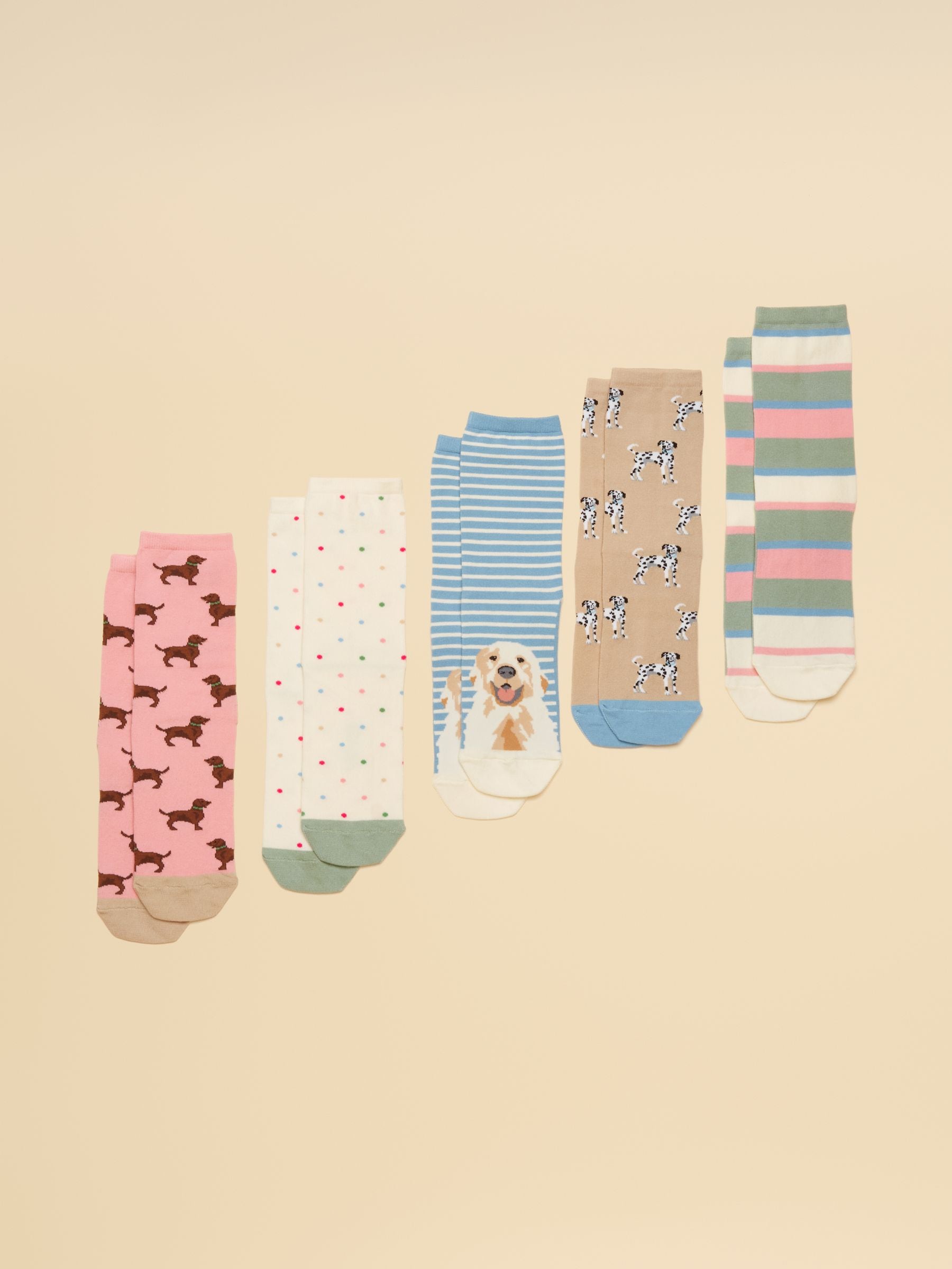 Joules Women's Everyday Ankle Socks 5 Pack (-8) Multi Ecru Dog One