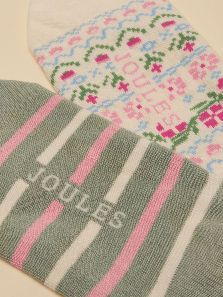 Cream Pink Green - Joules Bessie Invisible Socks - Bild 2 von 3