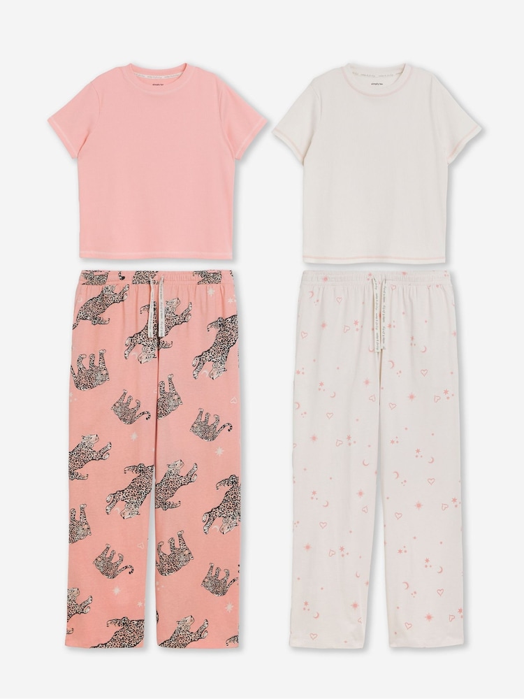 Simply Be Pink Ribbed T-Shirt Pyjamas Set 2 Pack - Image 1 of 4 Simply Be Pink Ribbed T-Shirt Pyjamas Set 2 Pack - Image 1 of 4