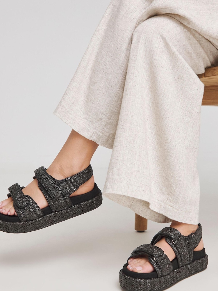 Simply Be Black Extra Wide Fit Raffia Chunky Footbed Sandals In Wide Fit - Image 1 of 4 Simply Be Black Extra Wide Fit Raffia Chunky Footbed Sandals In Wide Fit - Image 1 of 4