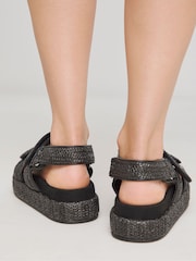 Simply Be Black Extra Wide Fit Raffia Chunky Footbed Sandals In Wide Fit - Image 3 of 4