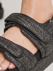 Simply Be Black Extra Wide Fit Raffia Chunky Footbed Sandals In Wide Fit - Image 4 of 4