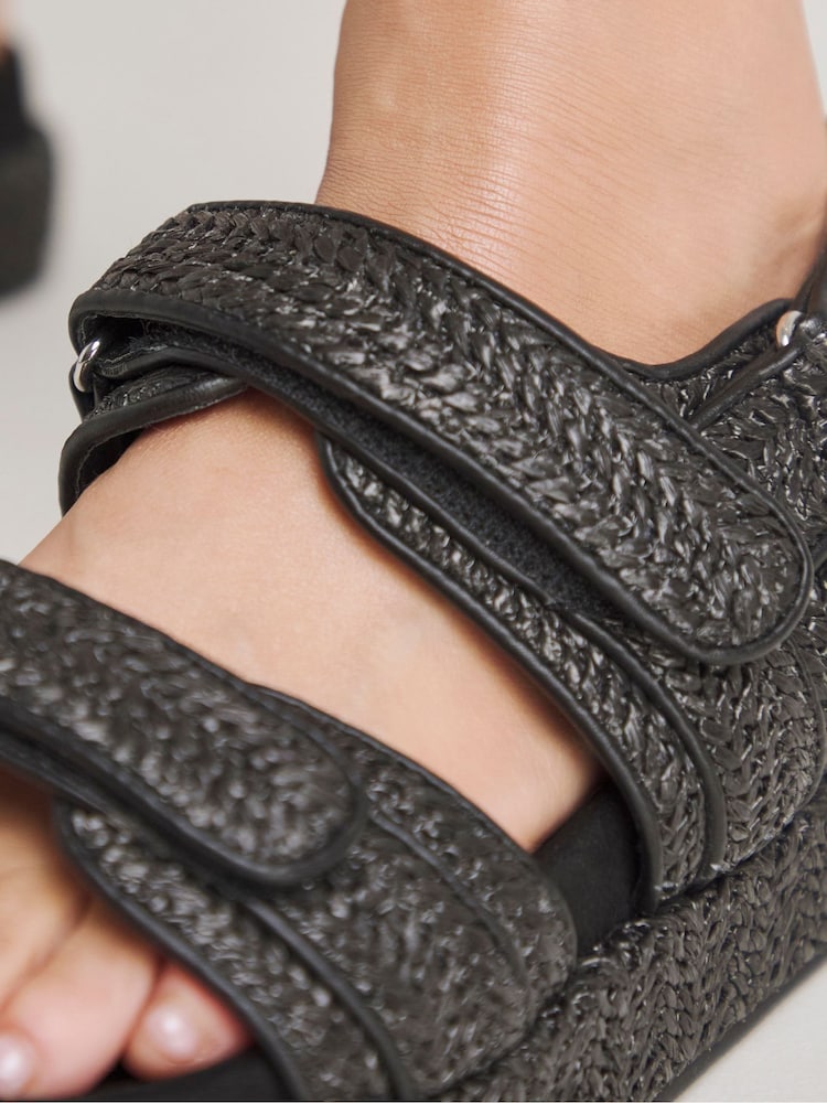 Simply Be Black Extra Wide Fit Raffia Chunky Footbed Sandals In Wide Fit - Image 4 of 4 Simply Be Black Extra Wide Fit Raffia Chunky Footbed Sandals In Wide Fit - Image 4 of 4
