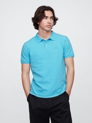 Gap Blue Pique Logo 100% Cotton Short Sleeve Polo Shirt - Image 2 of 5