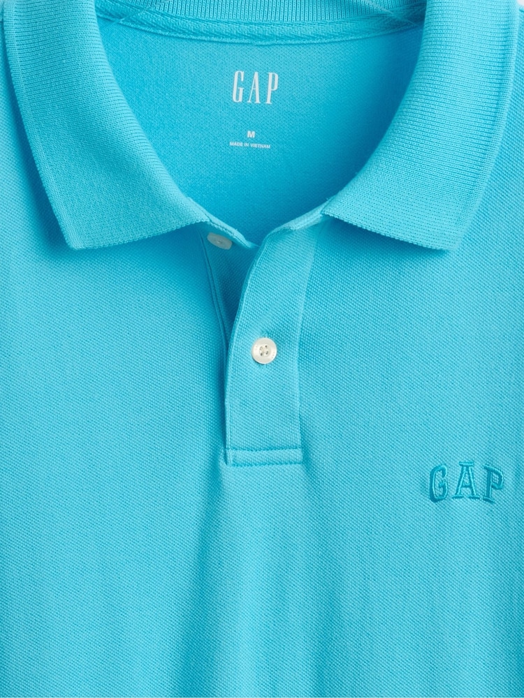 Gap Blue Pique Logo 100% Cotton Short Sleeve Polo Shirt - Image 5 of 5