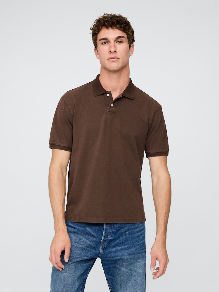 Gap Brown Cotton Pique Short Sleeve Polo Shirt - Image 1 of 5