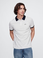 Gap White/Navy Stripe Logo Short Sleeve Polo Shirt - Image 1 of 5