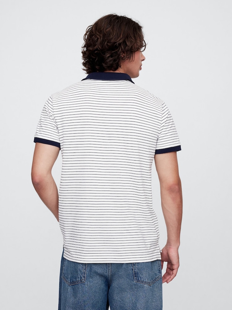 Gap White/Navy Stripe Logo Short Sleeve Polo Shirt - Image 2 of 5