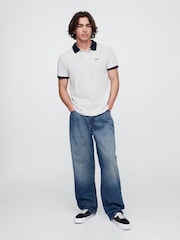 Gap White/Navy Stripe Logo Short Sleeve Polo Shirt - Image 3 of 5