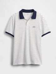 Gap White/Navy Stripe Logo Short Sleeve Polo Shirt - Image 4 of 5