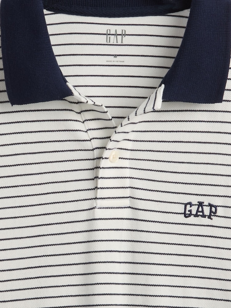 Gap White/Navy Stripe Logo Short Sleeve Polo Shirt - Image 5 of 5