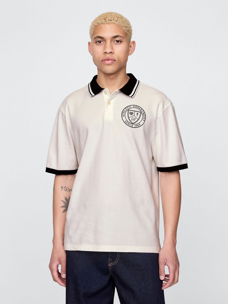 Gap Neutral/Black Athletic Logo Pique Short Sleeve Polo Shirt - Image 1 of 4