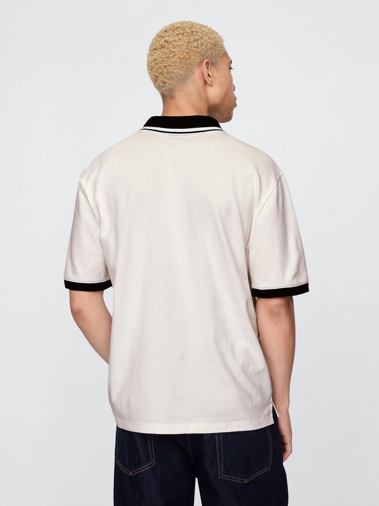 Gap Neutral/Black Athletic Logo Pique Short Sleeve Polo Shirt - Image 2 of 4