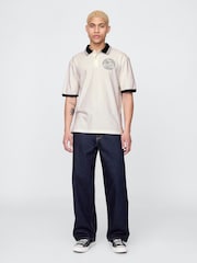 Gap Neutral/Black Athletic Logo Pique Short Sleeve Polo Shirt - Image 3 of 4