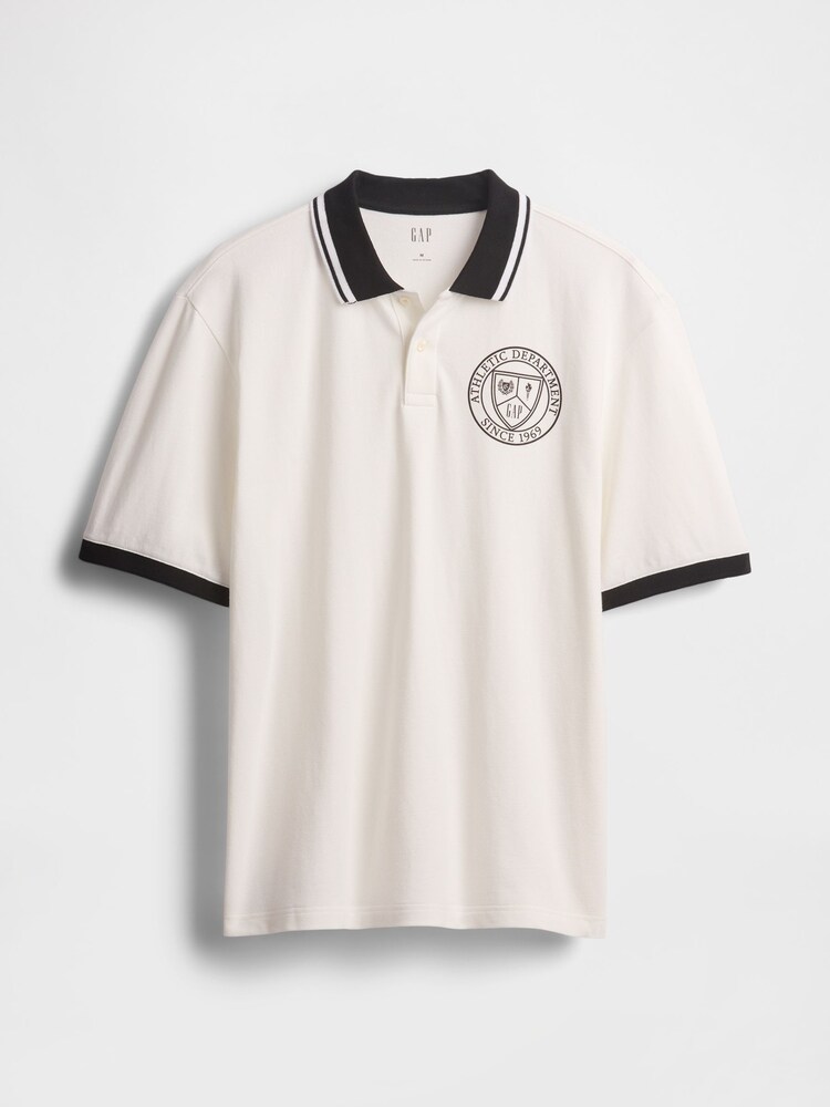 Gap Neutral/Black Athletic Logo Pique Short Sleeve Polo Shirt - Image 4 of 4