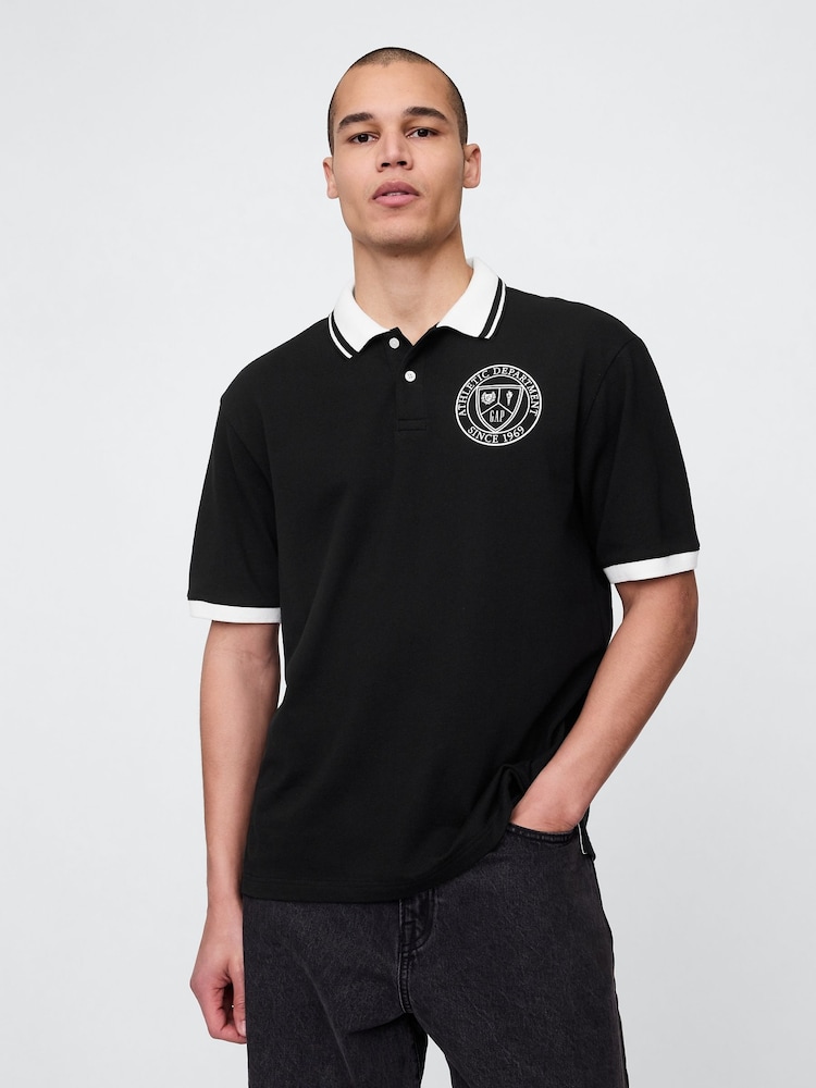 Gap Black/White Athletic Logo Pique Short Sleeve Polo Shirt - Image 1 of 5
