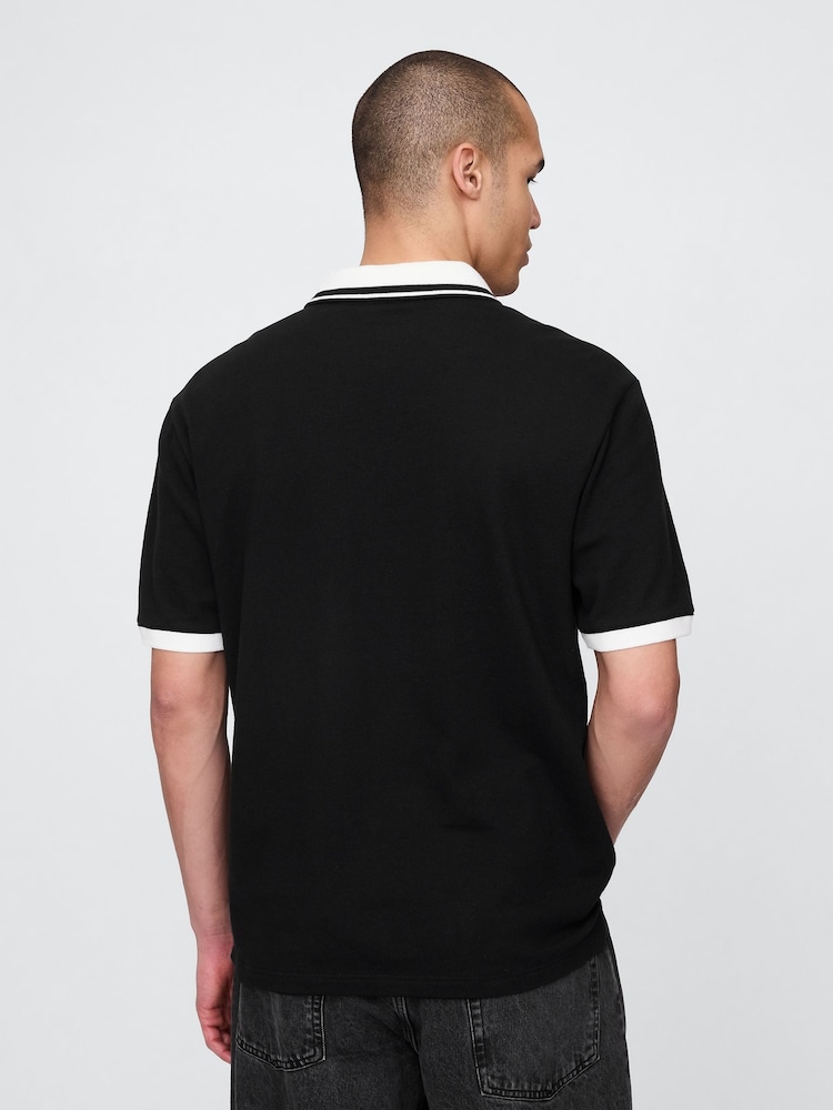 Gap Black/White Athletic Logo Pique Short Sleeve Polo Shirt - Image 2 of 5 Gap Black/White Athletic Logo Pique Short Sleeve Polo Shirt - Image 2 of 5