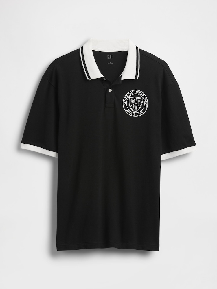 Gap Black/White Athletic Logo Pique Short Sleeve Polo Shirt - Image 5 of 5 Gap Black/White Athletic Logo Pique Short Sleeve Polo Shirt - Image 5 of 5
