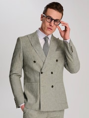 Harry Brown Green Giacomo Cotton Linen Double Breasted Suit Jacket - Image 13 of 13