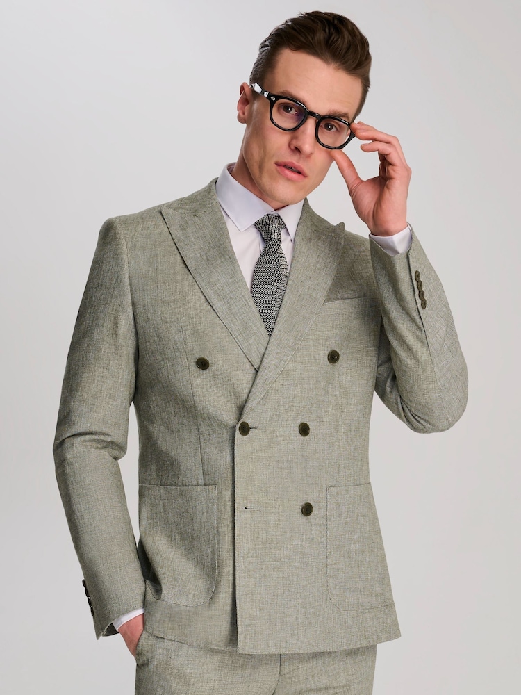 Harry Brown Green Giacomo Cotton Linen Double Breasted Suit Jacket - Image 13 of 13