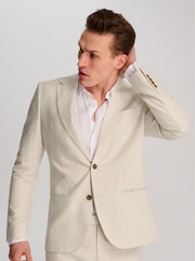 Harry Brown Cream Giacomo Slim Fit Cotton Linen Suit Jacket - Image 12 of 12
