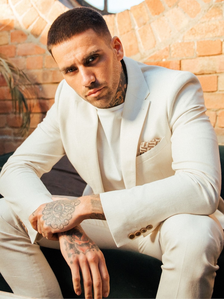Harry Brown Cream Giacomo Slim Fit Cotton Linen Suit Jacket - Image 5 of 12