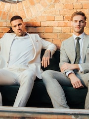 Harry Brown Cream Giacomo Slim Fit Cotton Linen Suit Jacket - Image 6 of 12