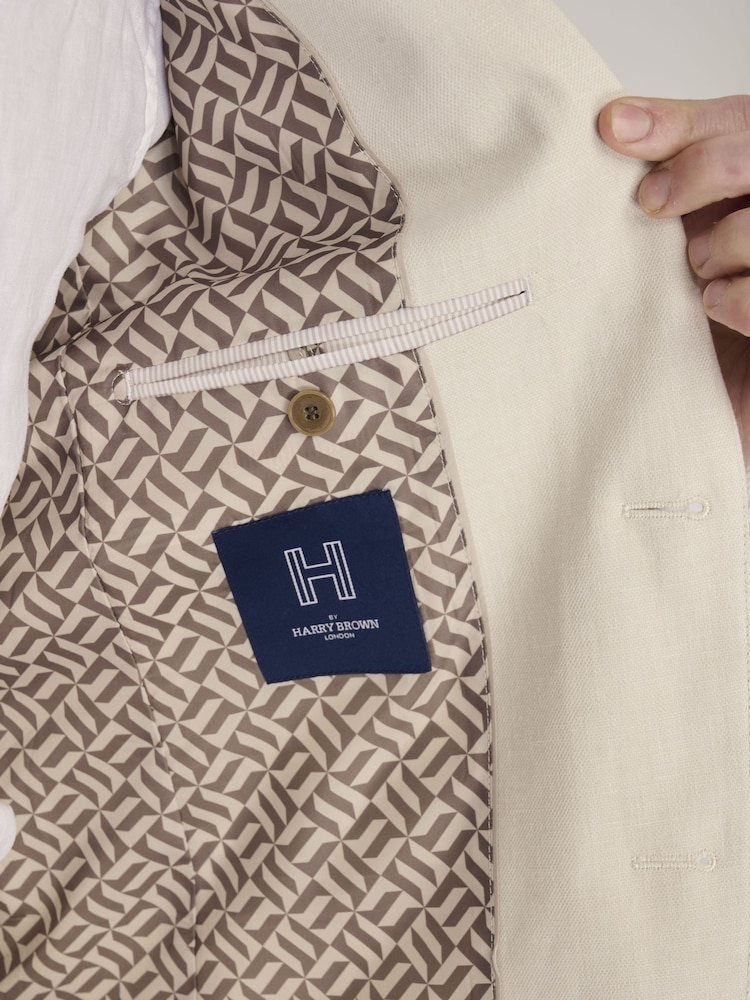 Harry Brown Cream Giacomo Slim Fit Cotton Linen Suit Jacket - Image 8 of 12