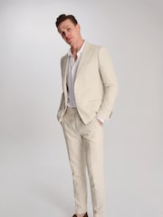 Harry Brown Cream Giacomo Slim Fit Cotton Linen Suit Jacket - Image 10 of 12