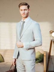 Harry Brown Grey Giacomo Slim Fit Cotton Linen Suit Jacket - Image 9 of 12