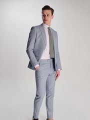 Harry Brown Blue Giacomo Slim Fit Cotton Linen Suit Trousers - Image 1 of 8