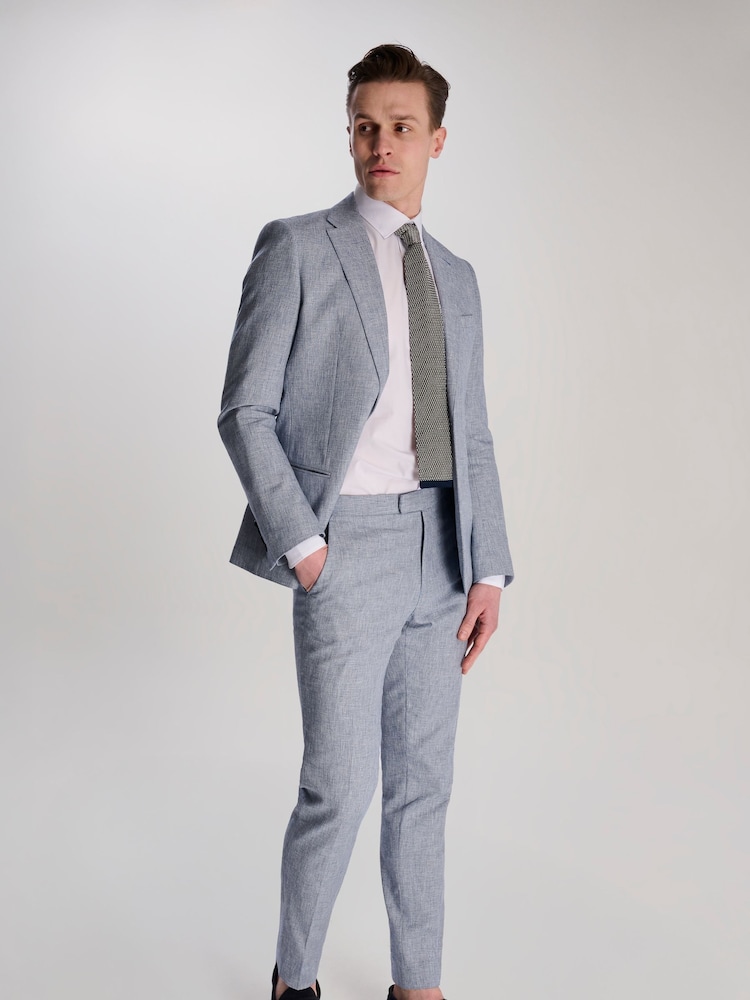 Harry Brown Blue Giacomo Slim Fit Cotton Linen Suit Trousers - Image 1 of 8