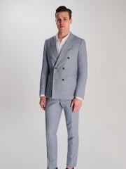Harry Brown Blue Giacomo Slim Fit Cotton Linen Suit Trousers - Image 3 of 8