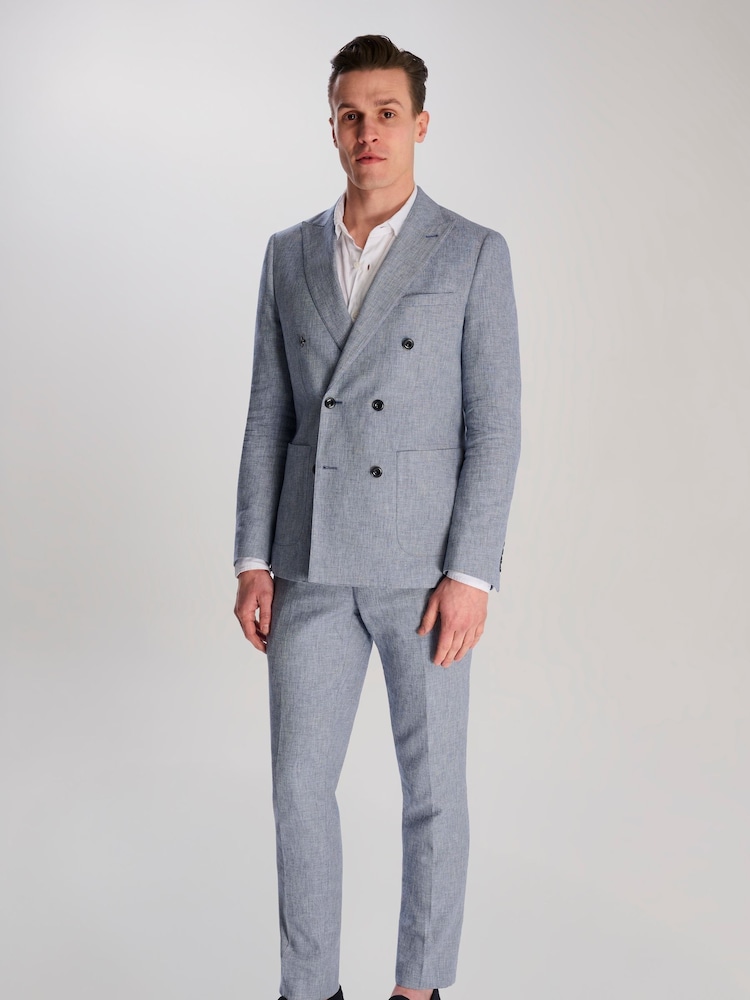 Harry Brown Blue Giacomo Slim Fit Cotton Linen Suit Trousers - Image 3 of 8