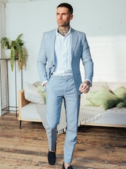 Harry Brown Blue Giacomo Slim Fit Cotton Linen Suit Trousers - Image 4 of 8